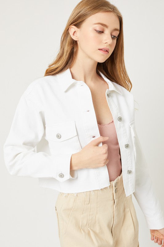 White cropped sale jean jacket