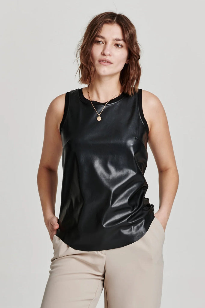 Shiny Patent Leather High Neckline Tank Top Top Wet Look