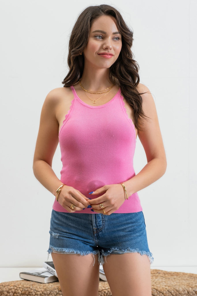 RYRJJ Women's Summer Spaghetti Strap Cami Tank Tops Layered Ruffle Tie  Shoulder Flowy Sleeveless Shirts Camisole(Pink,XL) 